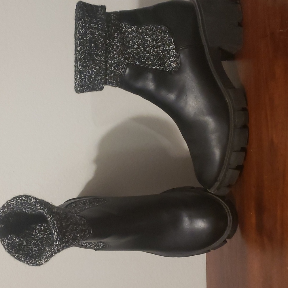 Target Black Chunky-Heel Ankle Boots with Knit Cuff